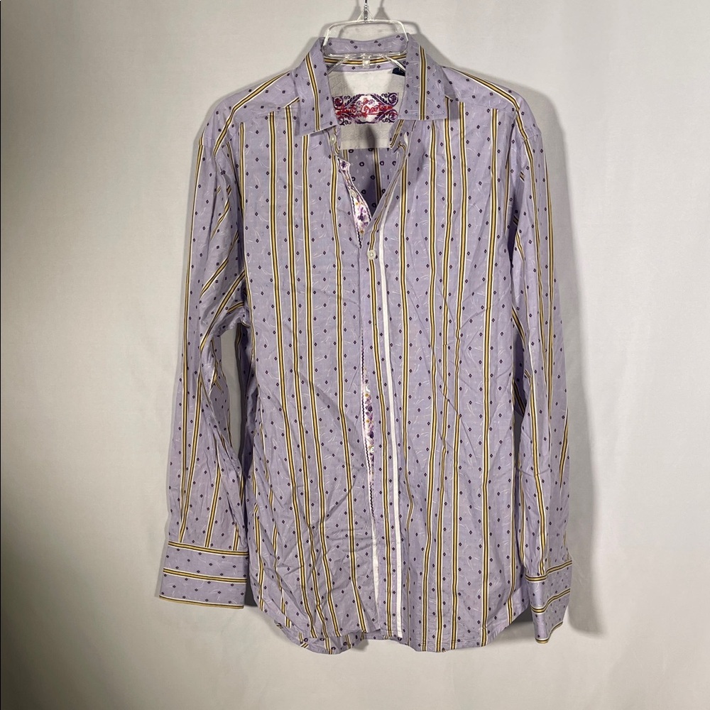 Robert Graham Lavender Striped Button-Down Shirt with Yellow Accents
